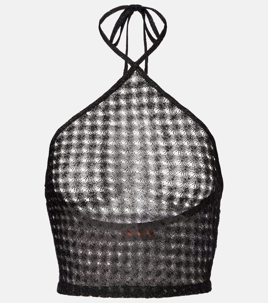 Missoni Open-knit Halterneck Lamé Crop Top In Black