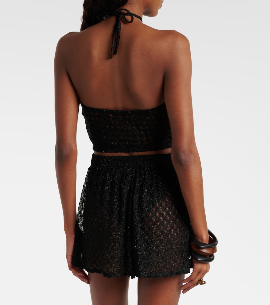 Missoni Open-knit Halterneck Lamé Crop Top In Black