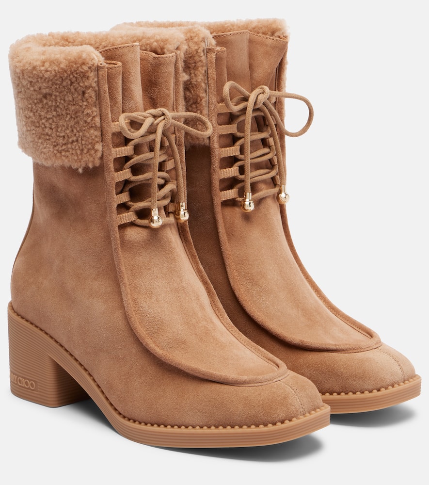 Jimmy Choo Hali Shearling-trimmed Suede Ankle Boots In Brown