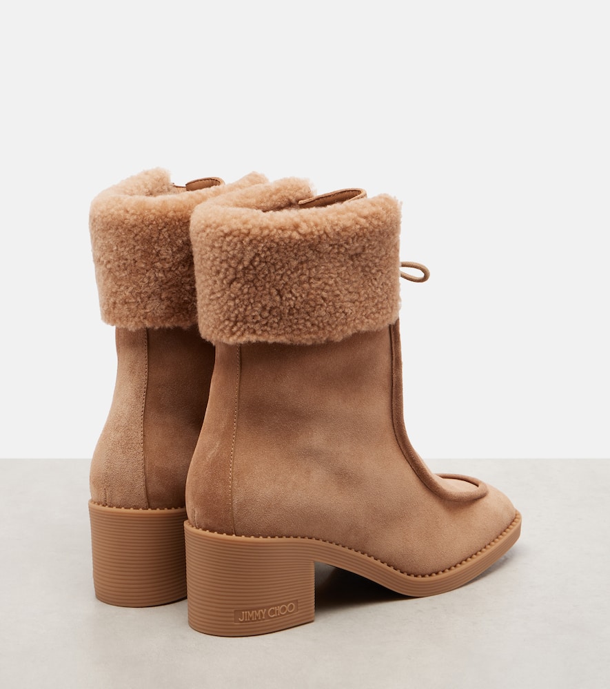 Jimmy Choo Hali Shearling-trimmed Suede Ankle Boots In Brown