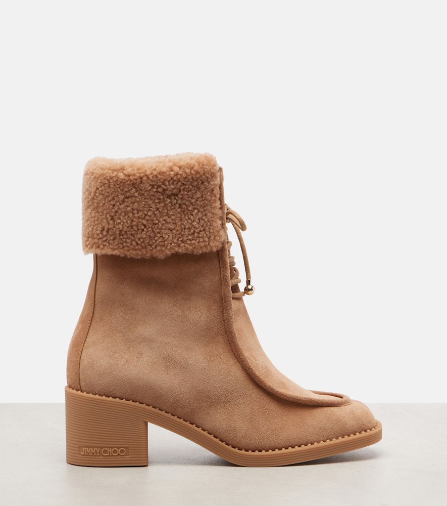 Jimmy Choo Hali Shearling-trimmed Suede Ankle Boots In Brown