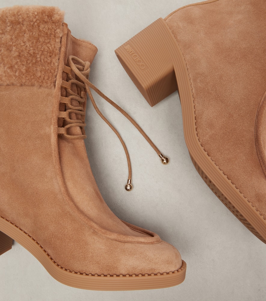 Jimmy Choo Hali Shearling-trimmed Suede Ankle Boots In Brown