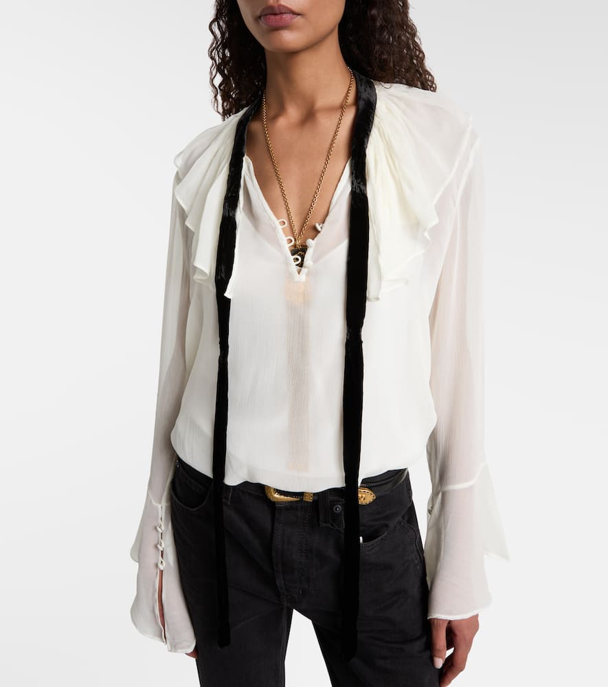 Polo Ralph Lauren Ruffled Tie-front Blouse In Multi