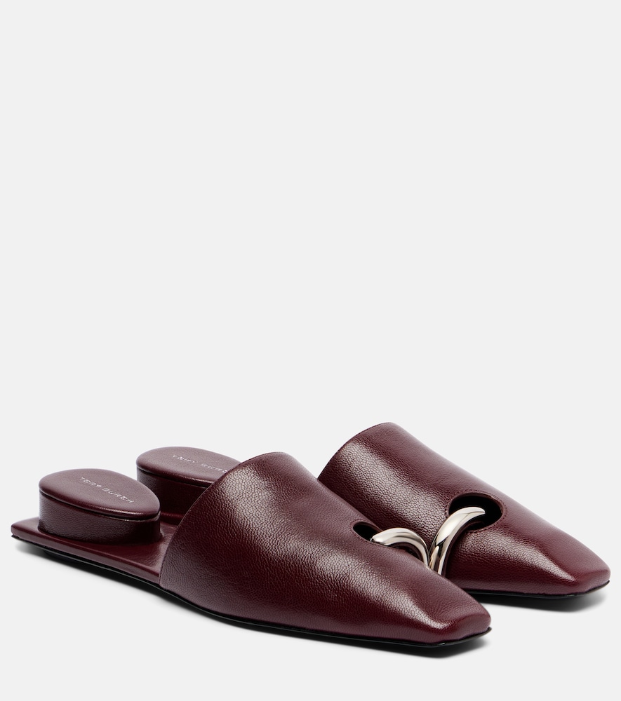 Tory Burch Women's Burgundy Pierced Leather Mules UK Size 4.5 - Mytheresa