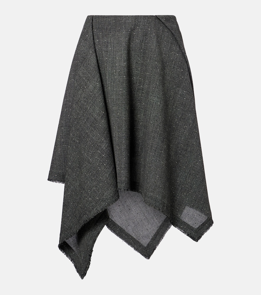 Mcqueen Women's Grey Prince Of Wales Check Wool Midi Skirt Uk Size 10