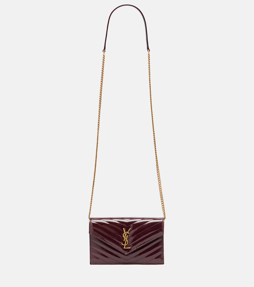 Saint Laurent Cassandre Envelope Leather Wallet On Chain In Burgundy
