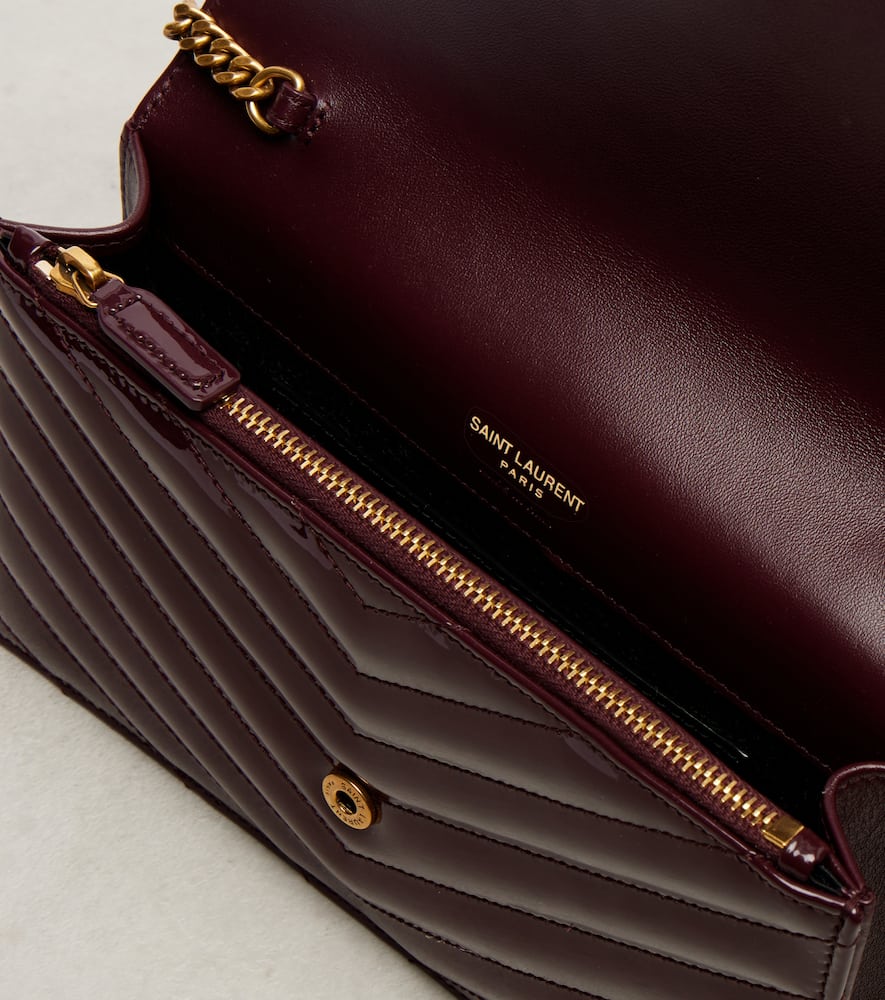 Saint Laurent Cassandre Envelope Leather Wallet On Chain In Burgundy