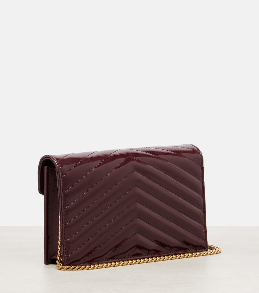 Saint Laurent Cassandre Envelope Leather Wallet On Chain In Burgundy