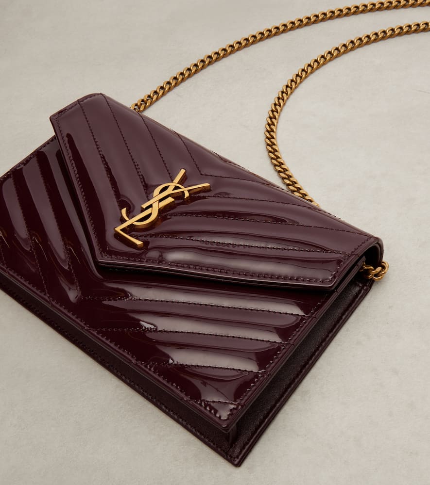 Saint Laurent Cassandre Envelope Leather Wallet On Chain In Burgundy