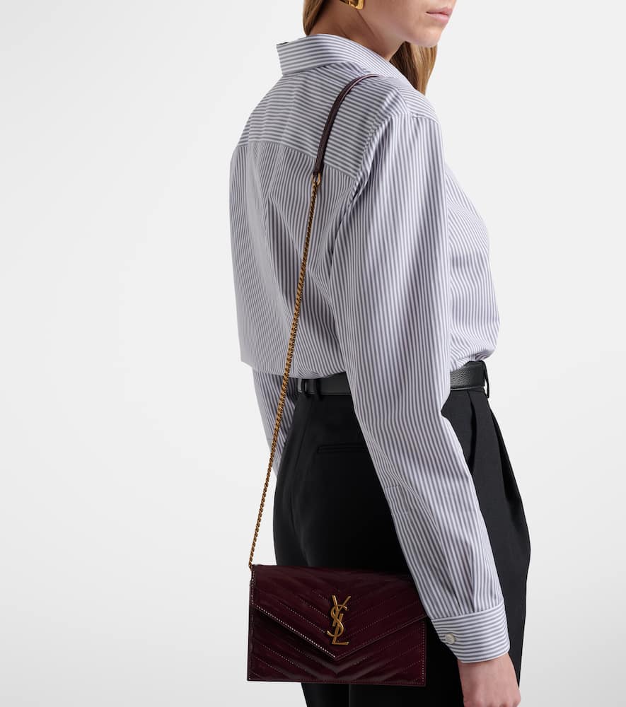 Saint Laurent Cassandre Envelope Leather Wallet On Chain In Burgundy