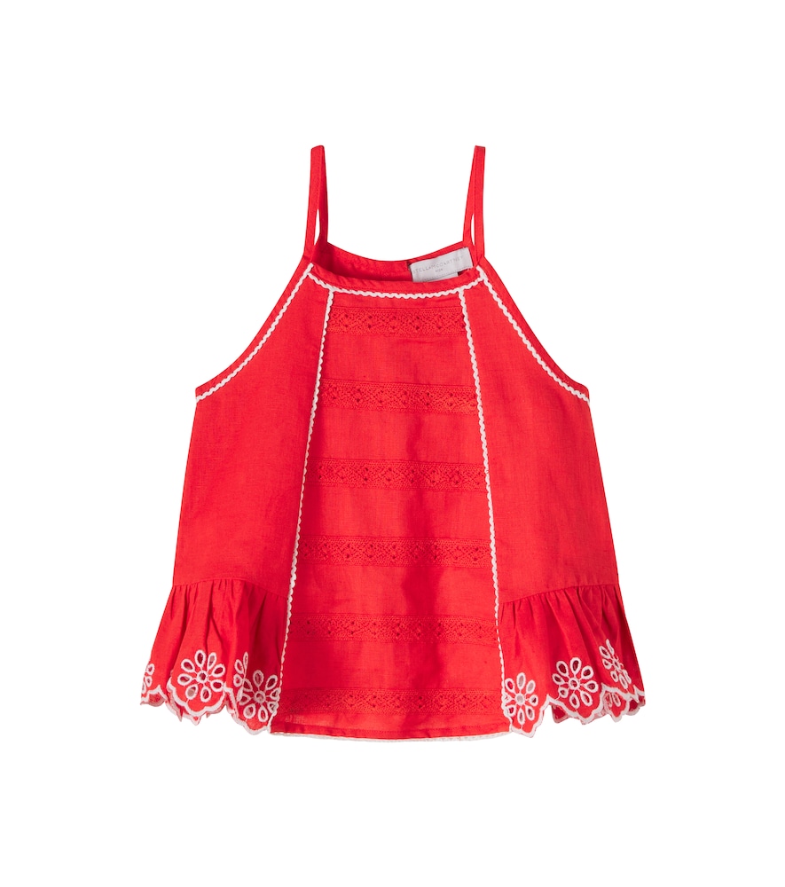 Stella Mccartney Kids Red Embroide Linen And Cotton Top Y Size 2 - Mytheresa