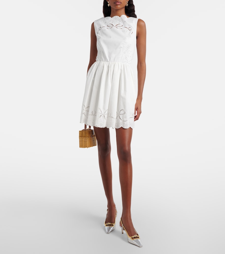 Self-Portrait Embroidered cotton poplin minidress