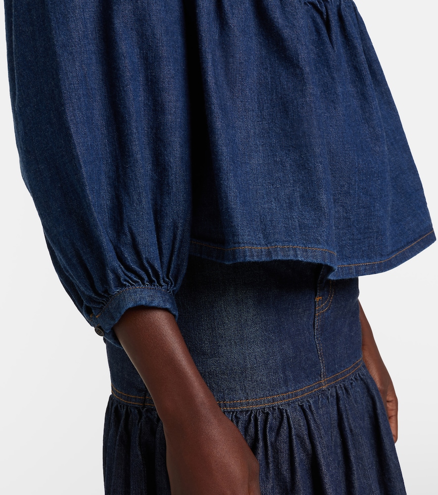 Gathered Denim Blouse
