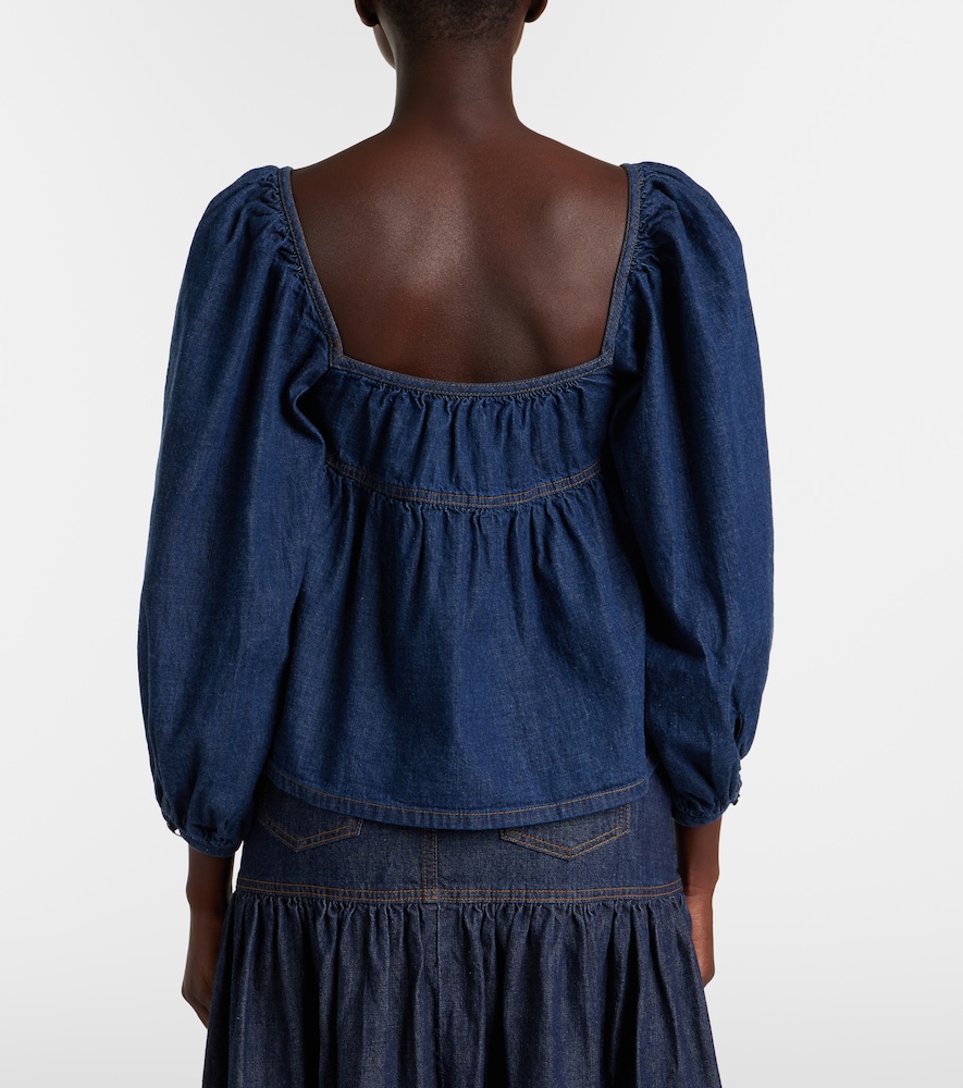 Gathered Denim Blouse