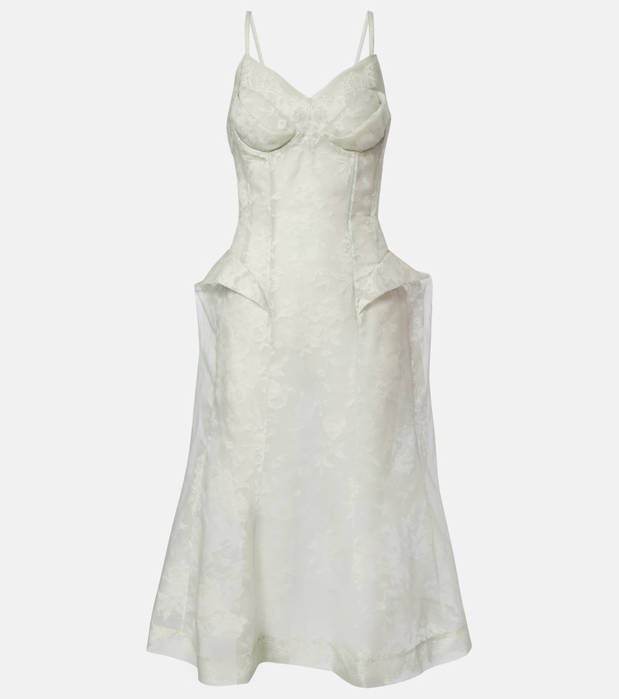 Alexander Mcqueen Peplum Silk Lace Corset Dress In Green