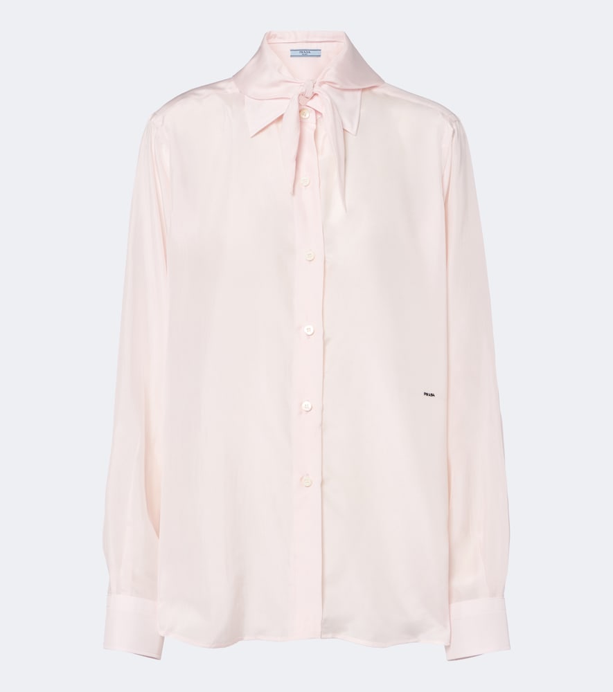 Prada Tie-neck Silk Poplin Blouse In Pink