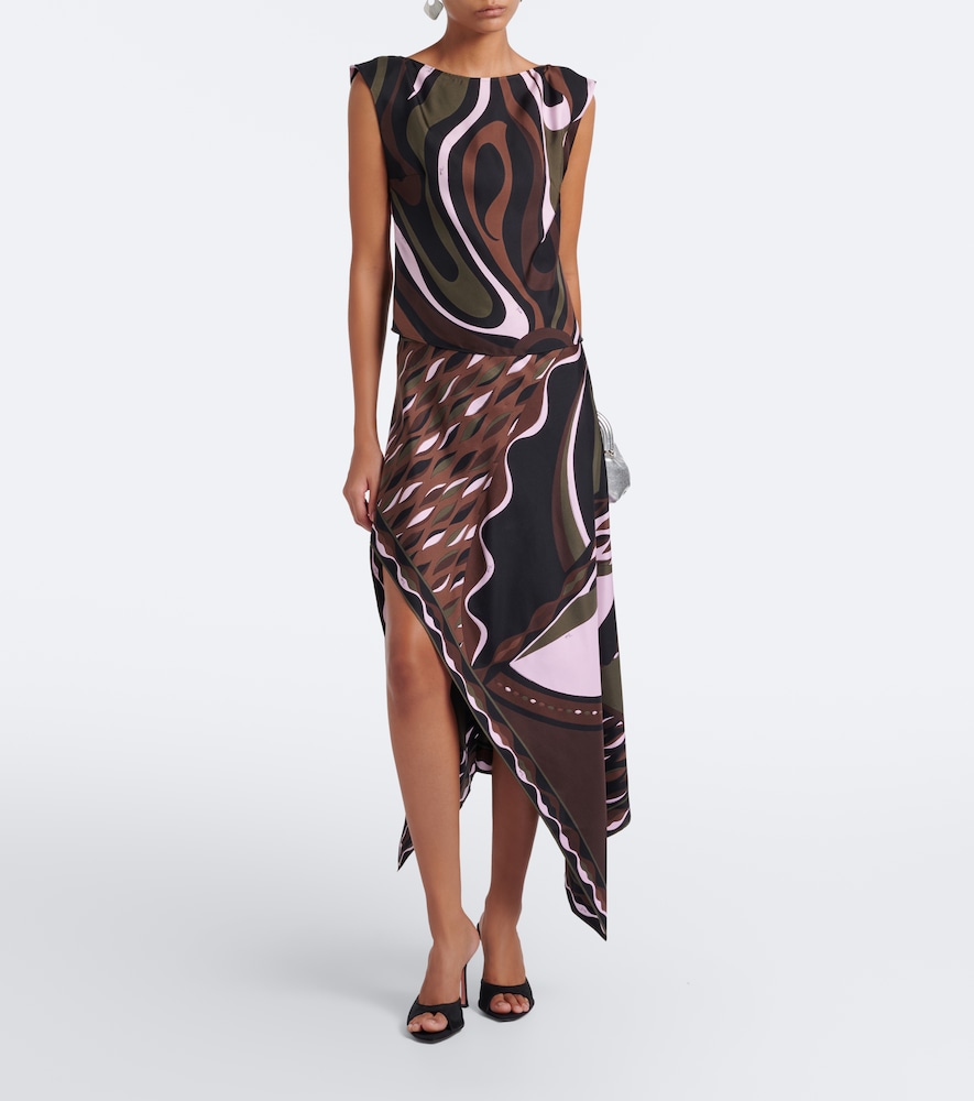 Pucci Dune Asymmetric Silk Twill Midi