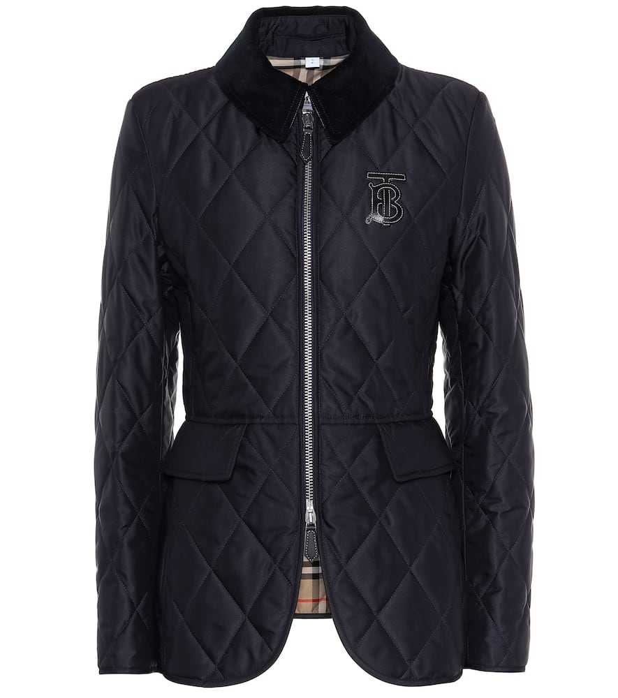 Click to view more detailed imagery on our partner's website Burberry Ongar Zip Quilted Logo Plaque Jacket In Blue