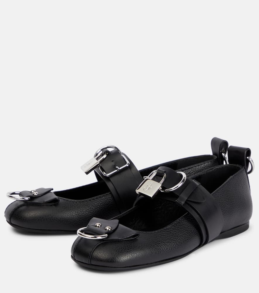 Shop Jw Anderson Lock Leather Ballet Flats In Black