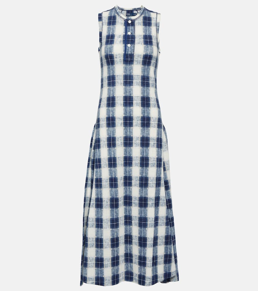 Polo Ralph Lauren Plaid Cotton Jersey Maxi Dress In Blue