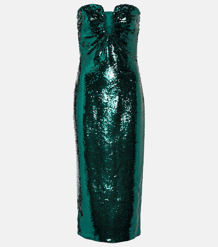 Roland Mouret Sequined Off-shoulder Midi Dress In Green