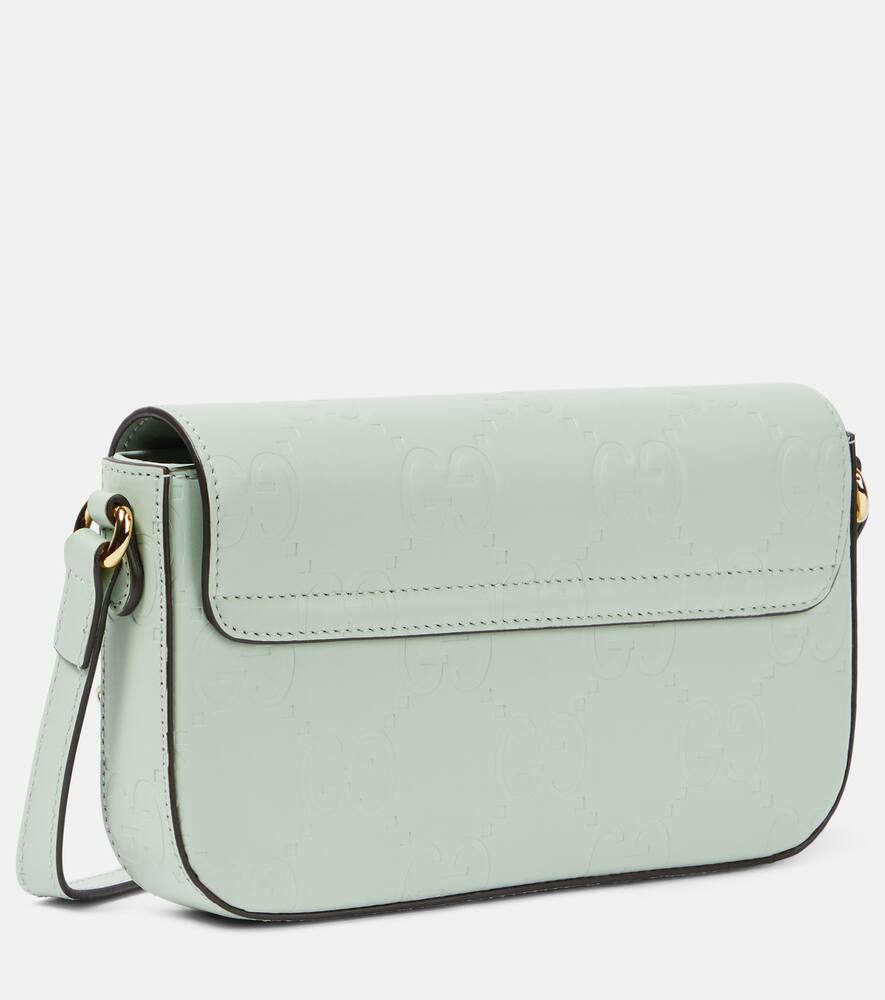 Shop Gucci Gg Super Mini Leather Shoulder Bag In Salvy Green/salvy Gr