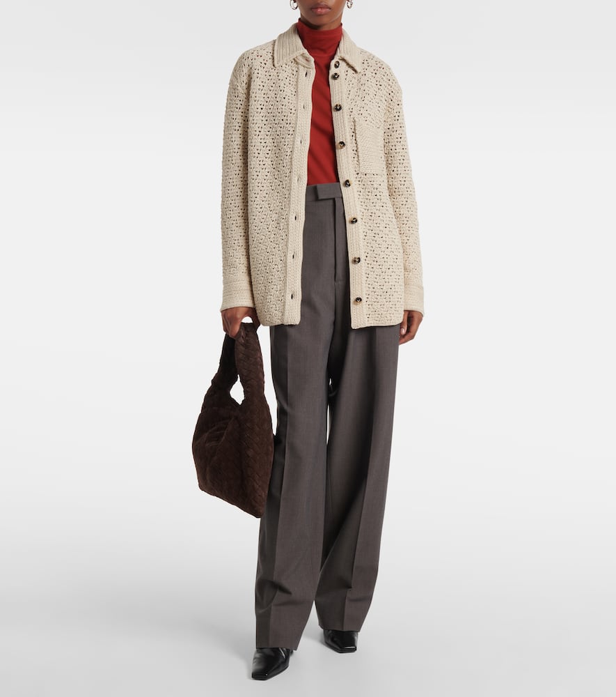 Bottega Veneta Cotton Crochet Shirt In Beige