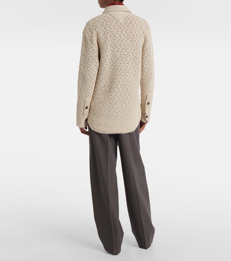 Bottega Veneta Cotton Crochet Shirt In Beige