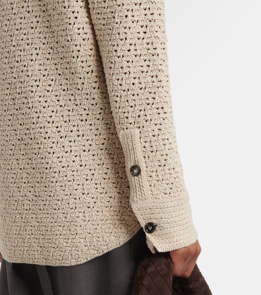 Bottega Veneta Cotton Crochet Shirt In Beige