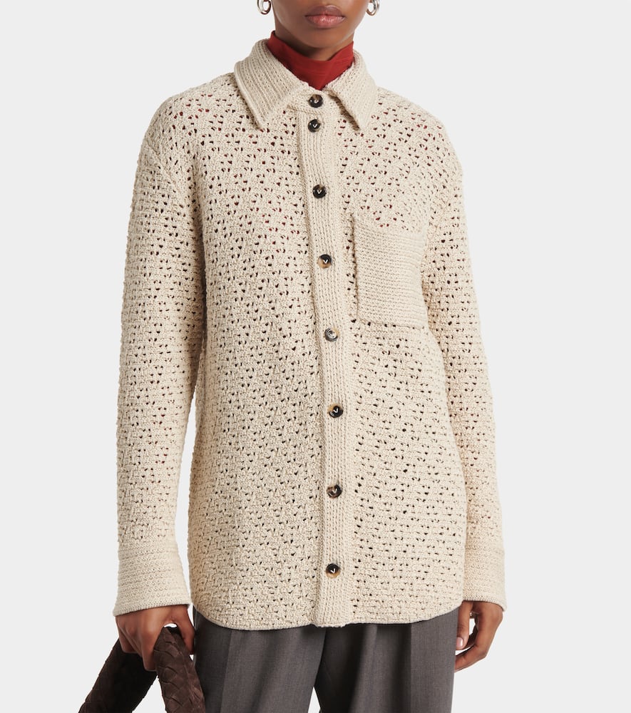 Bottega Veneta Cotton Crochet Shirt In Beige