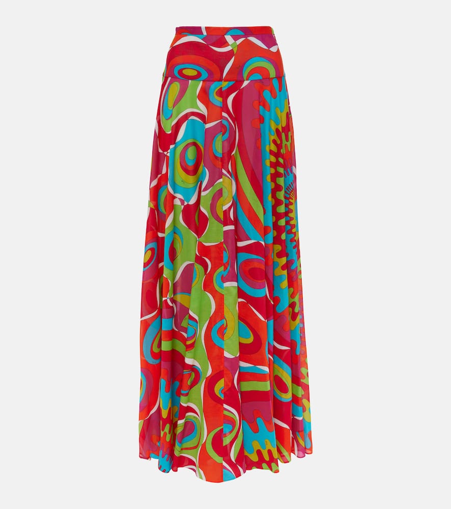 Pucci Printed Flared Cotton Maxi Skirt In Multicolor