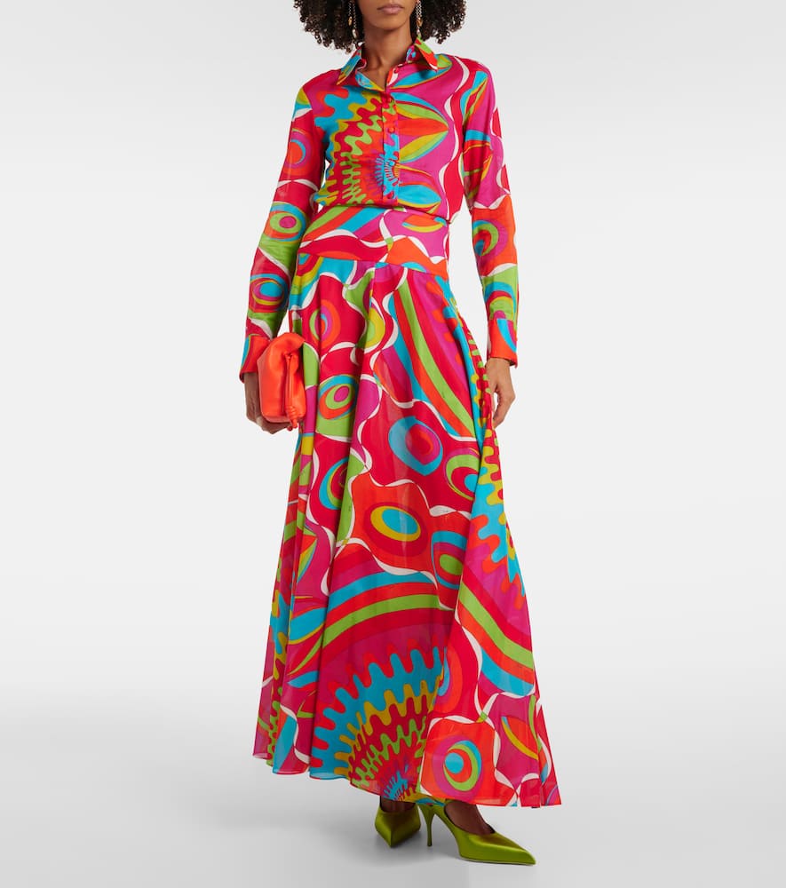 Pucci Printed Flared Cotton Maxi Skirt In Multicolor