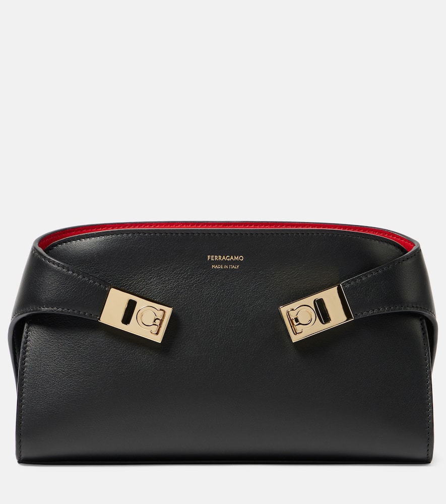 Ferragamo Small Structured Shoulder Bag With Adjustable Strap In Nero Flame Red Flame Red