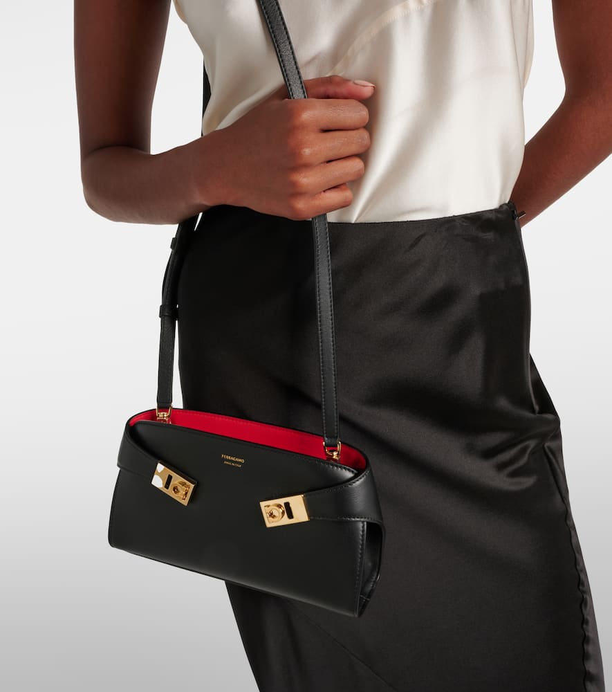 Ferragamo Small Structured Shoulder Bag With Adjustable Strap In Nero Flame Red Flame Red
