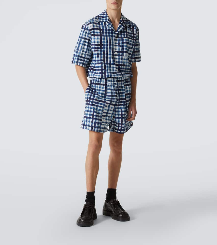 Bottega Veneta Gingham Cotton Bermuda Shorts In Neutrals