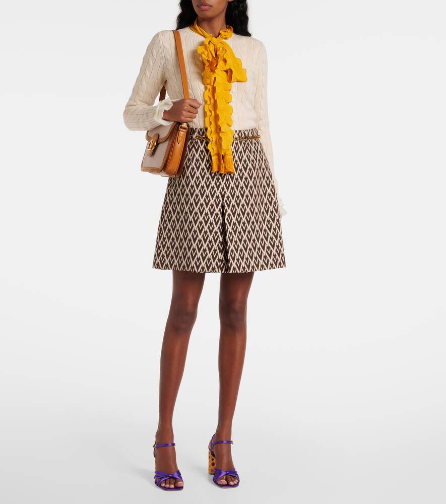 Shop Valentino Toute La V Wool Jacquard Miniskirt In Brown