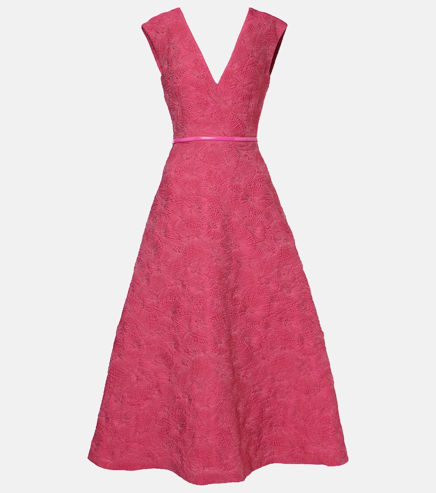 Max Mara A-line Midi Dress With Deep V-neckline In Pink