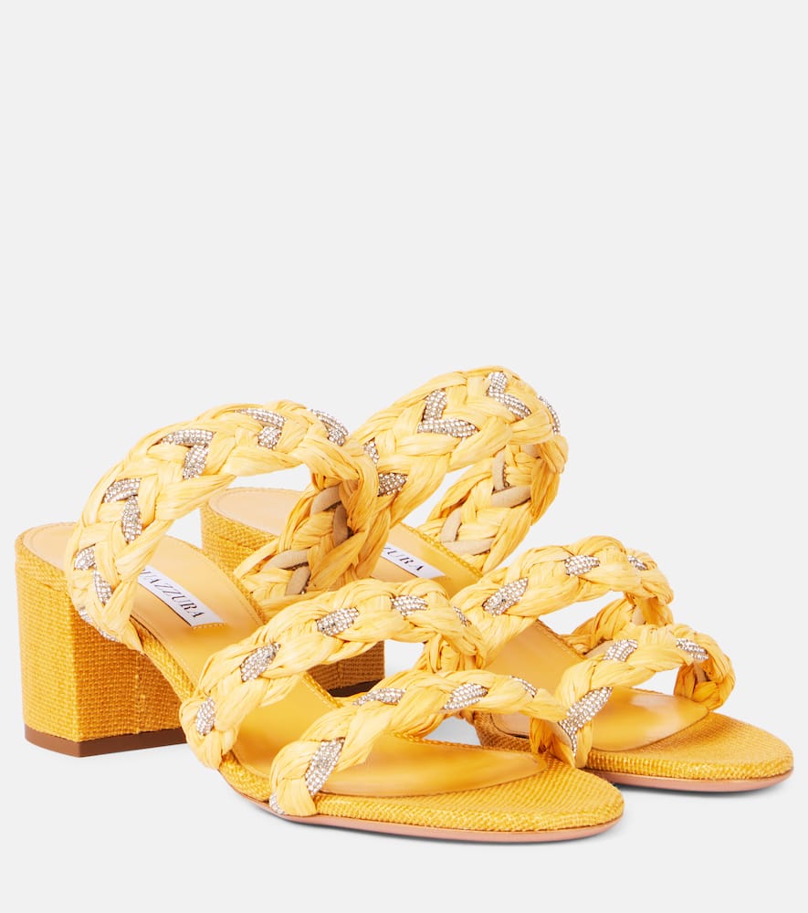Aquazzura Costiera 50 Raffia-effect Sandals In Yellow
