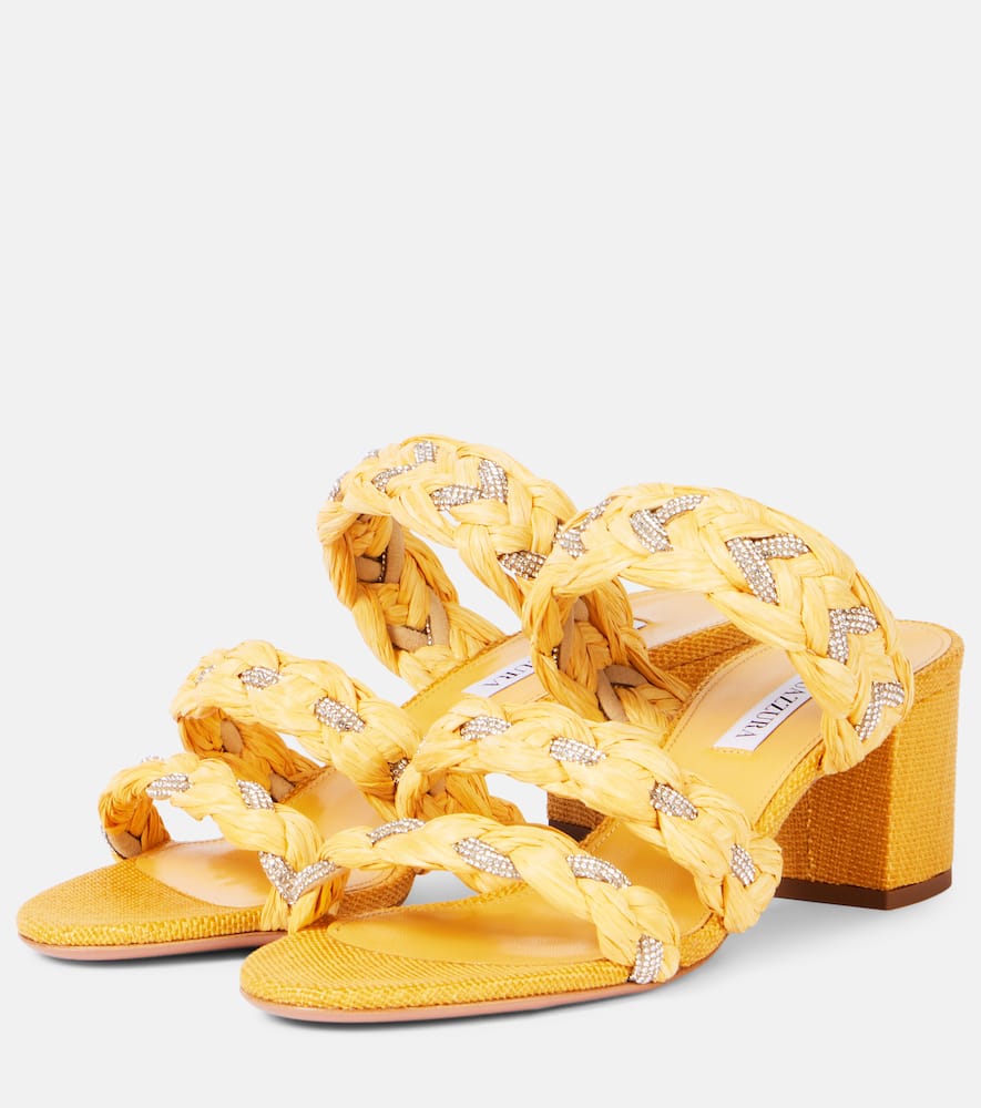 Aquazzura Costiera 50 Raffia-effect Sandals In Yellow