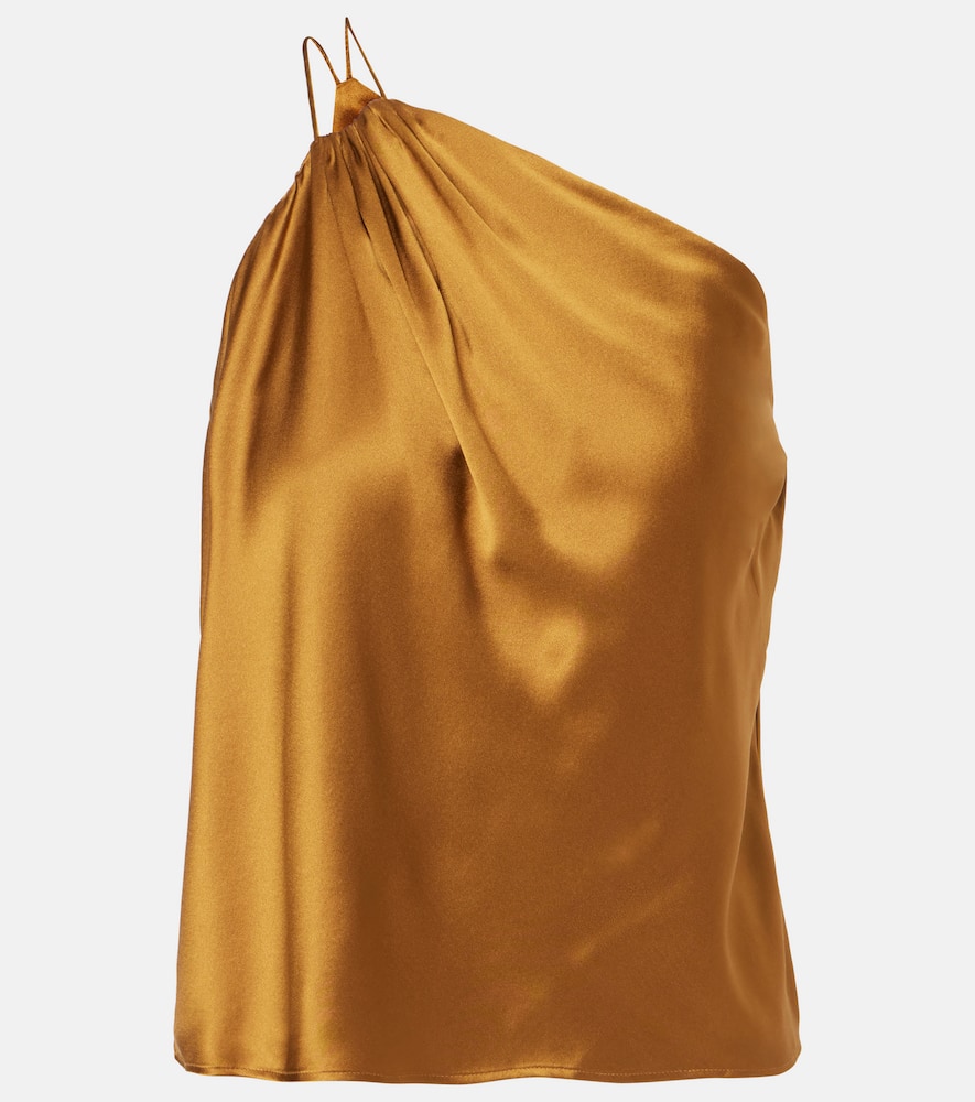 Draped one-shoulder silk satin top