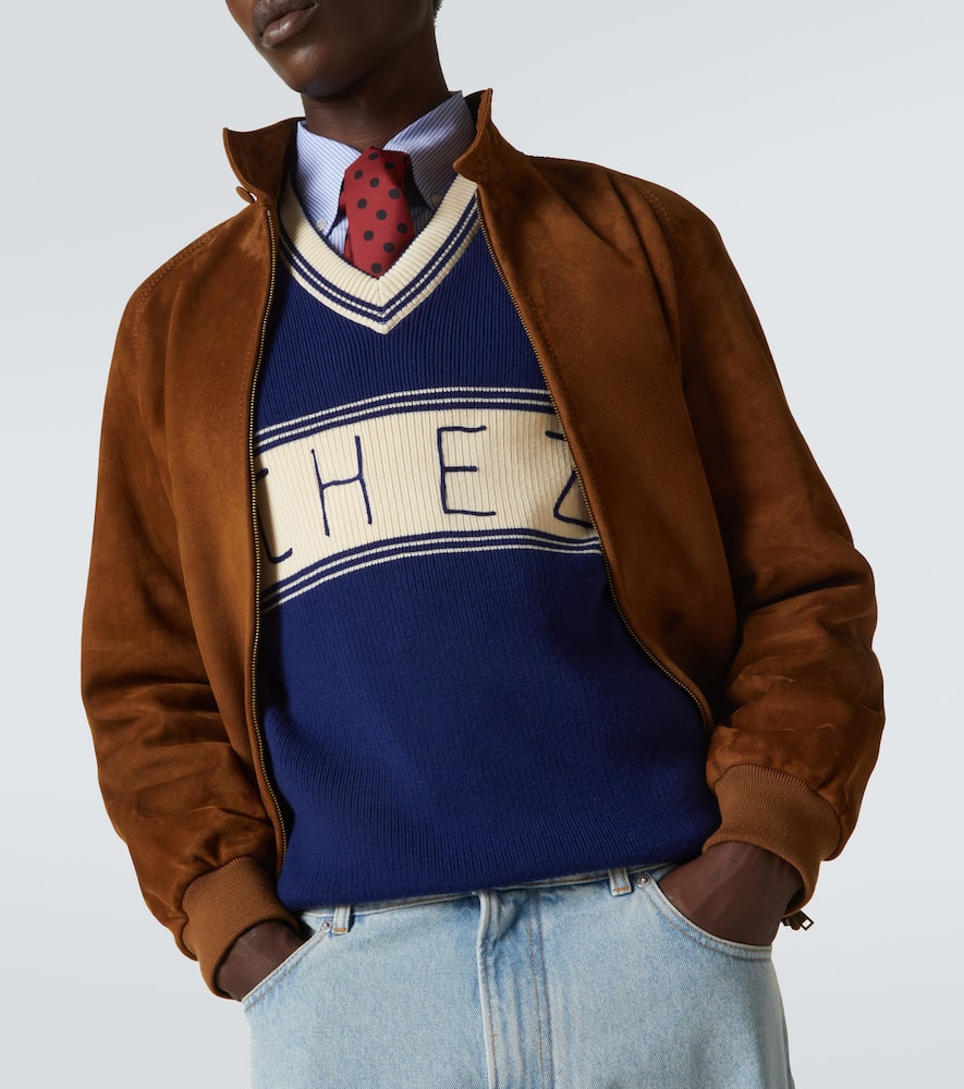 Valentino Embroidered Striped Virgin Wool And Cotton-blend Sweater In Blue