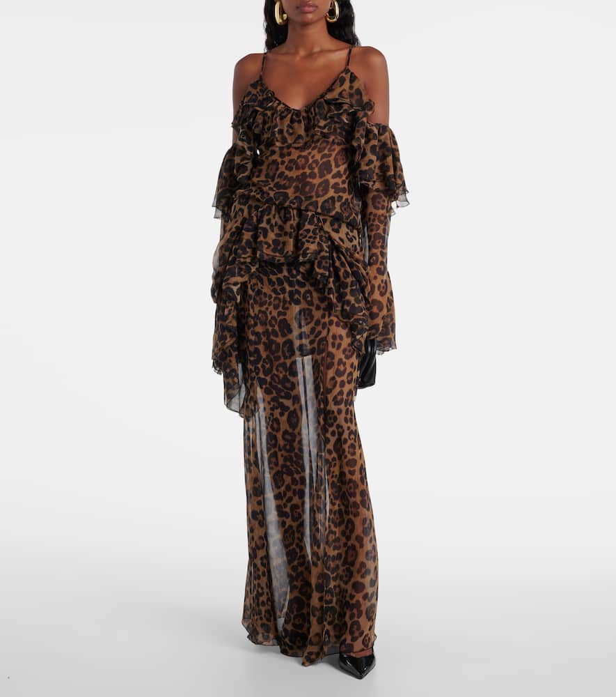 Blumarine Leopard-print Draped Silk Top In Brown