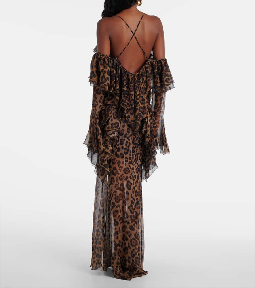 Blumarine Leopard-print Draped Silk Top In Brown