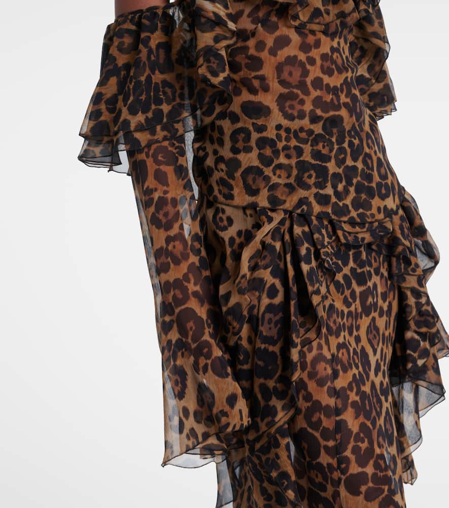 Blumarine Leopard-print Draped Silk Top In Brown