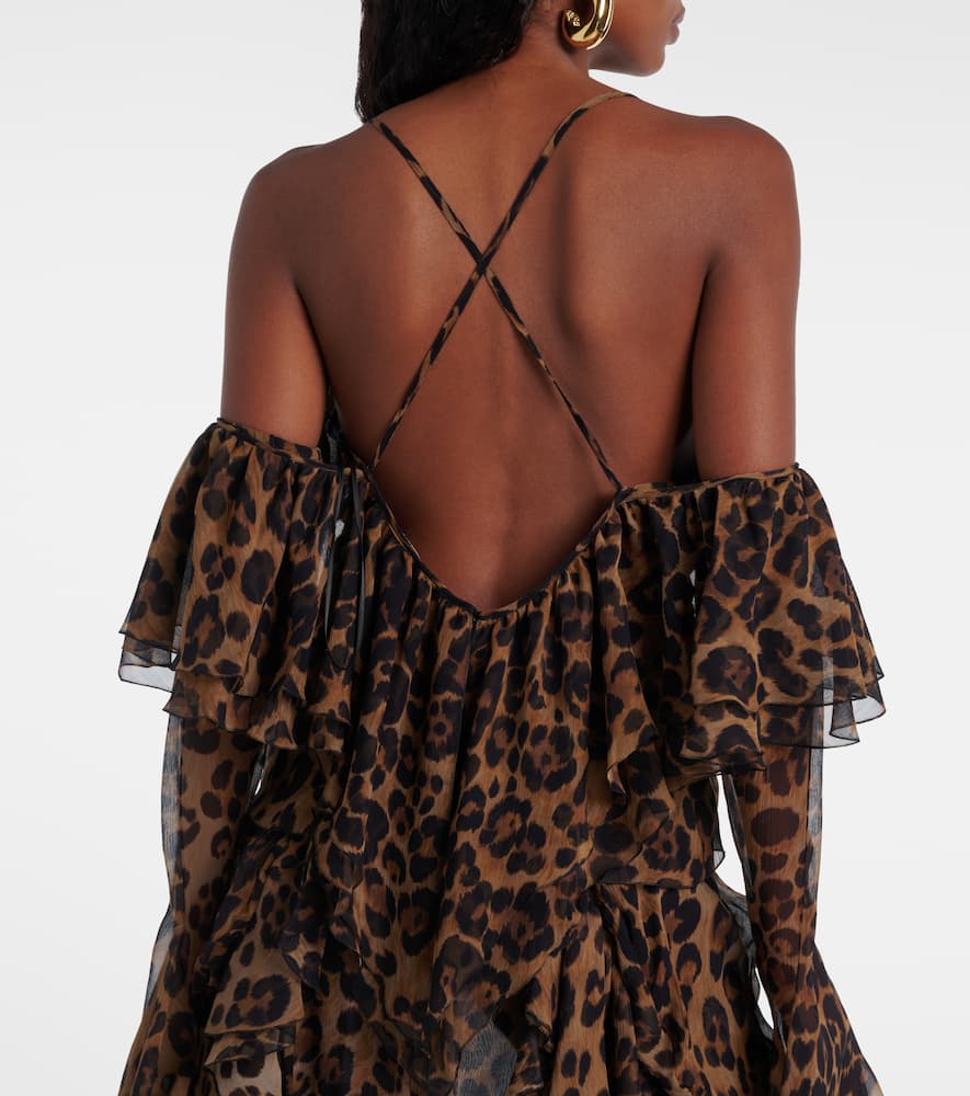 Blumarine Leopard-print Draped Silk Top In Brown