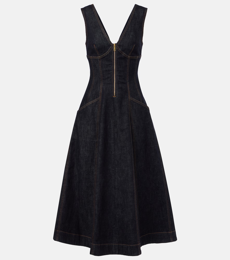 Zip-up denim midi dress
