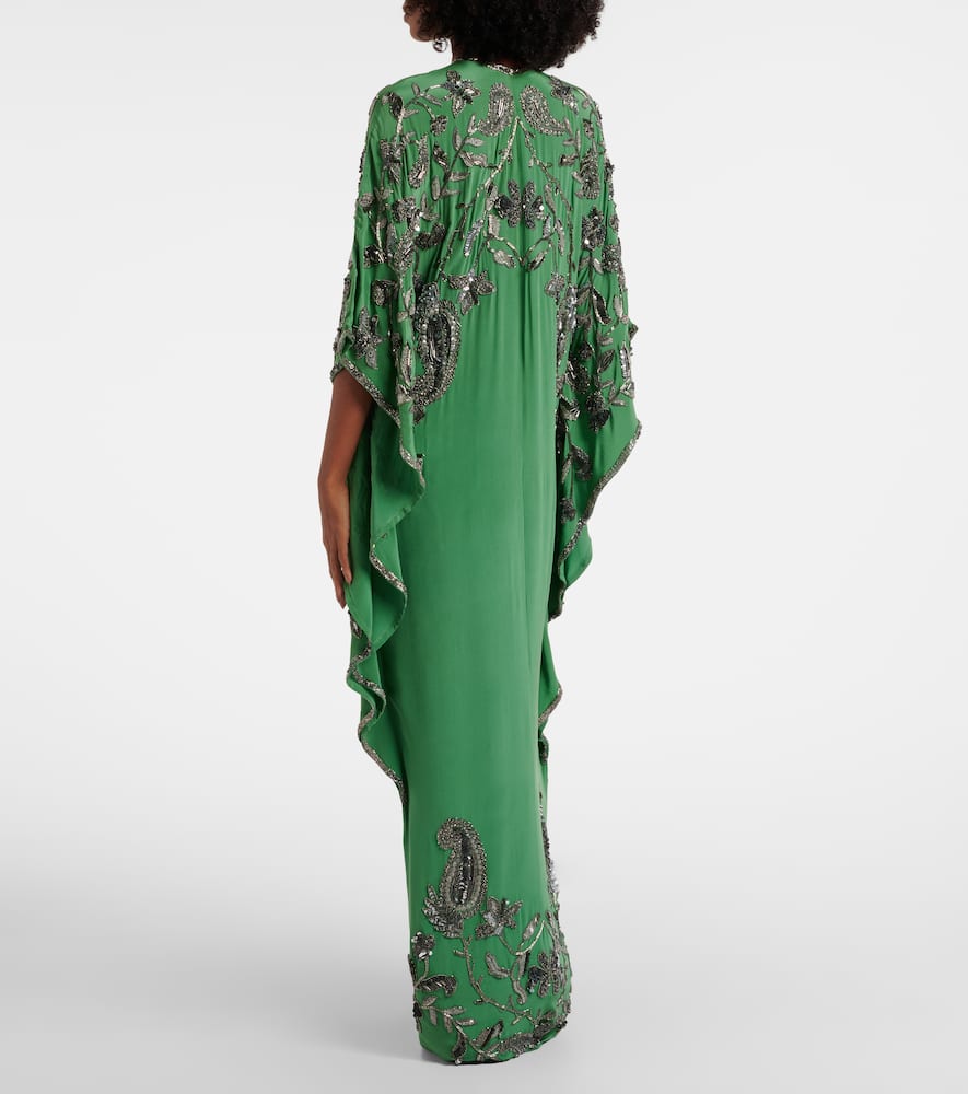 Johanna Ortiz Mystical Gaucho Embellished Silk Kaftan In Green