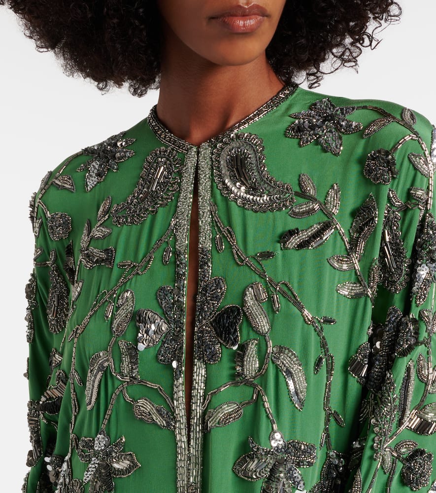 Johanna Ortiz Mystical Gaucho Embellished Silk Kaftan In Green