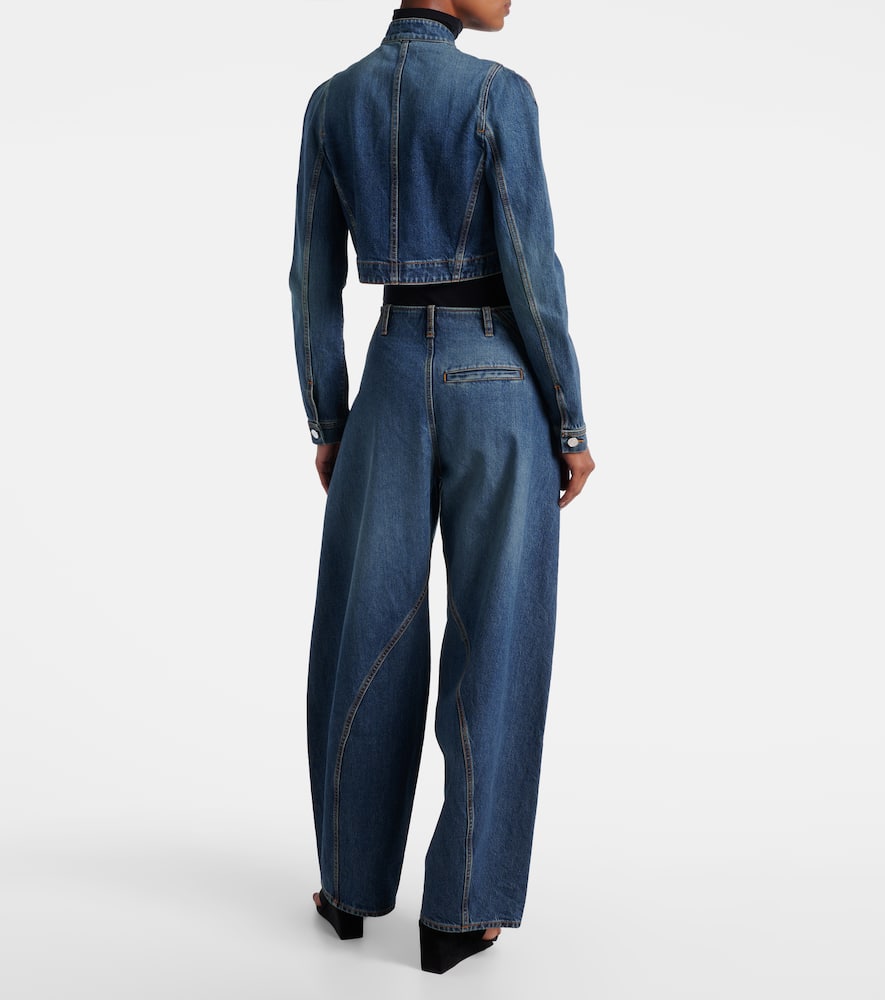 Alaïa Women Short Blue Denim Jacket In Blue