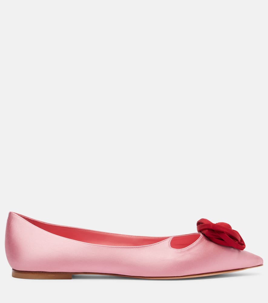 Roger Vivier Rose Vivier Embellished Cutout Satin Ballet Flats In Pink